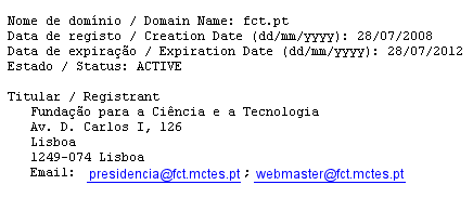 Whois fct.pt